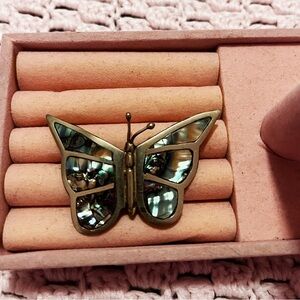Vintage Abalone Sterling Silver Butterfly Brooch Pin 925 Mexico